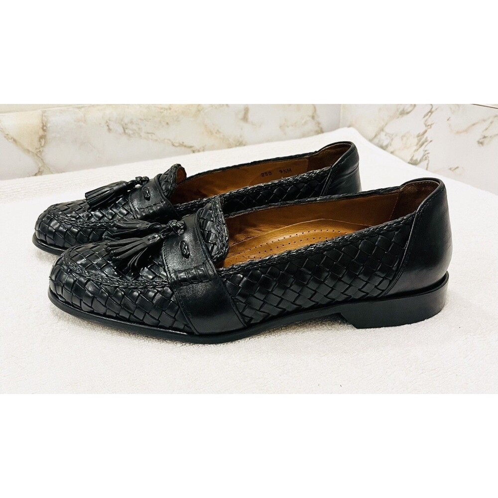 Zelli Riviera 250 Men’s 9.5 M Black Calfskin Basketweave Tassel Loafers Italy